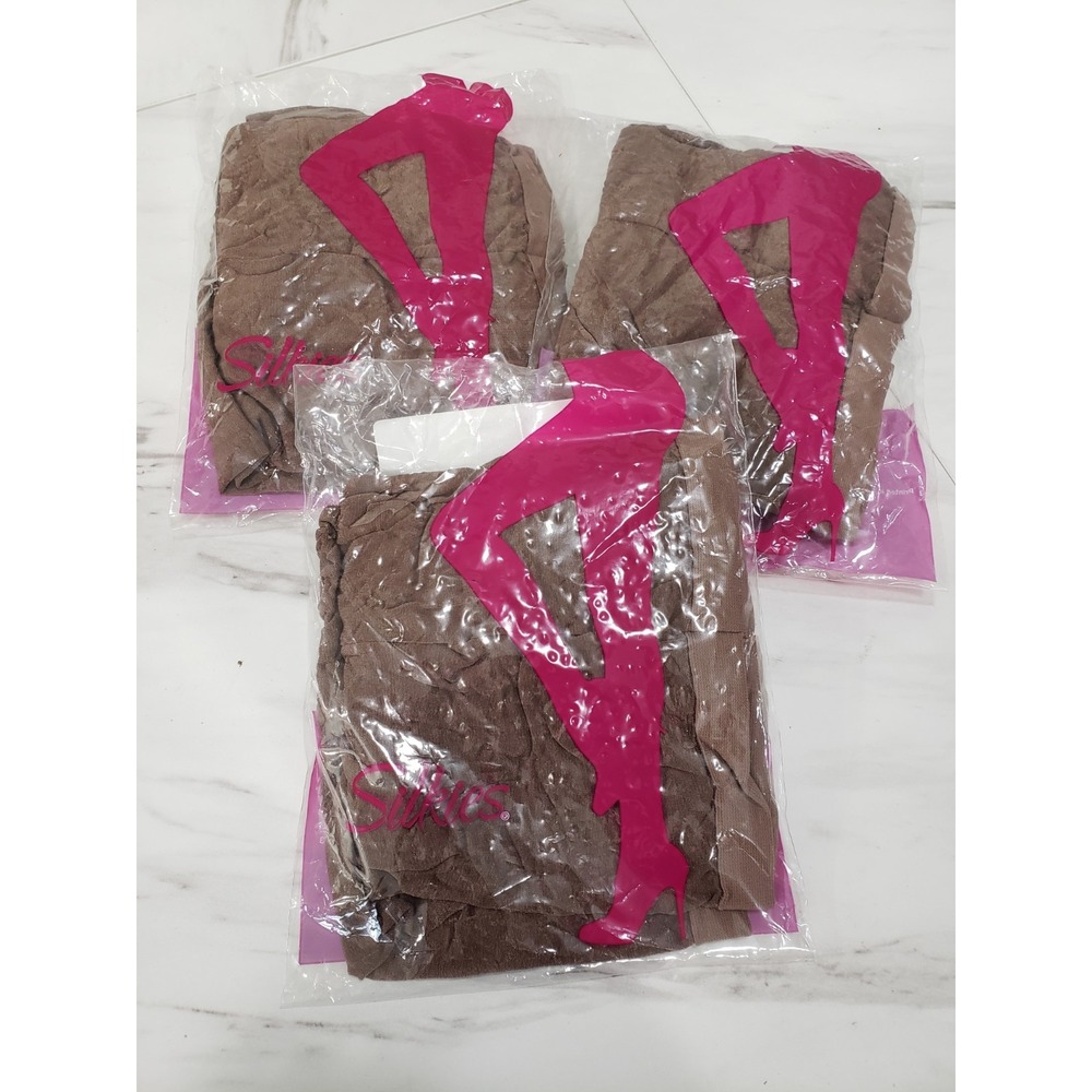 NEW 3 PACKS / 6 PAIR - Silkies Control Top Panty Hose SMALL SUNTAN